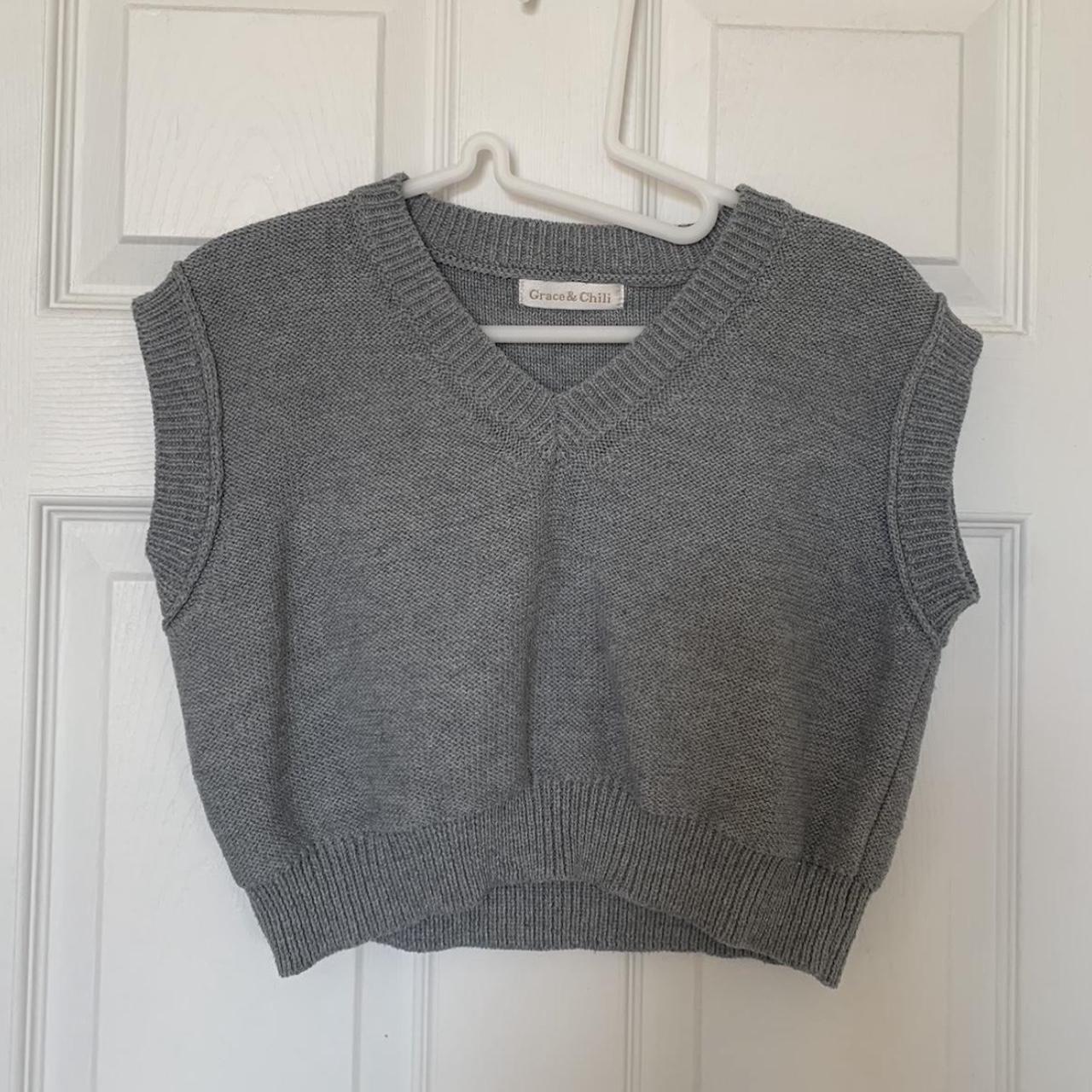 cropped grey sweater vest length: 15 brand: grace... - Depop