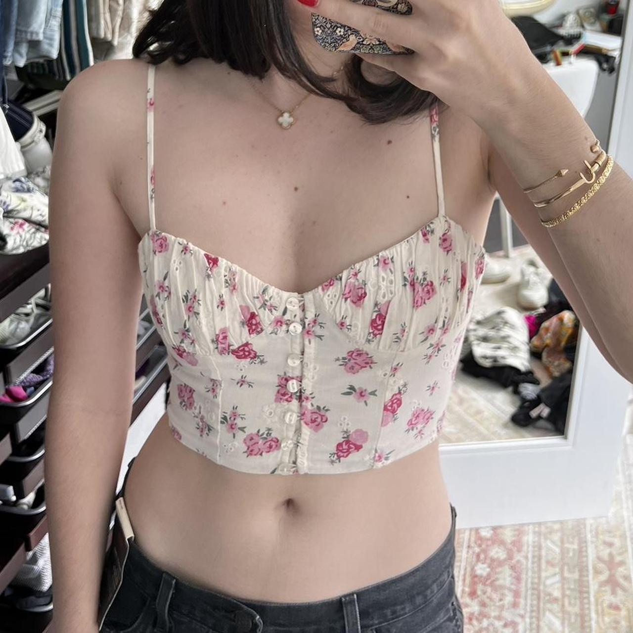 Zara, Tops, Zara Cropped Floral Pink Corset Top Xs