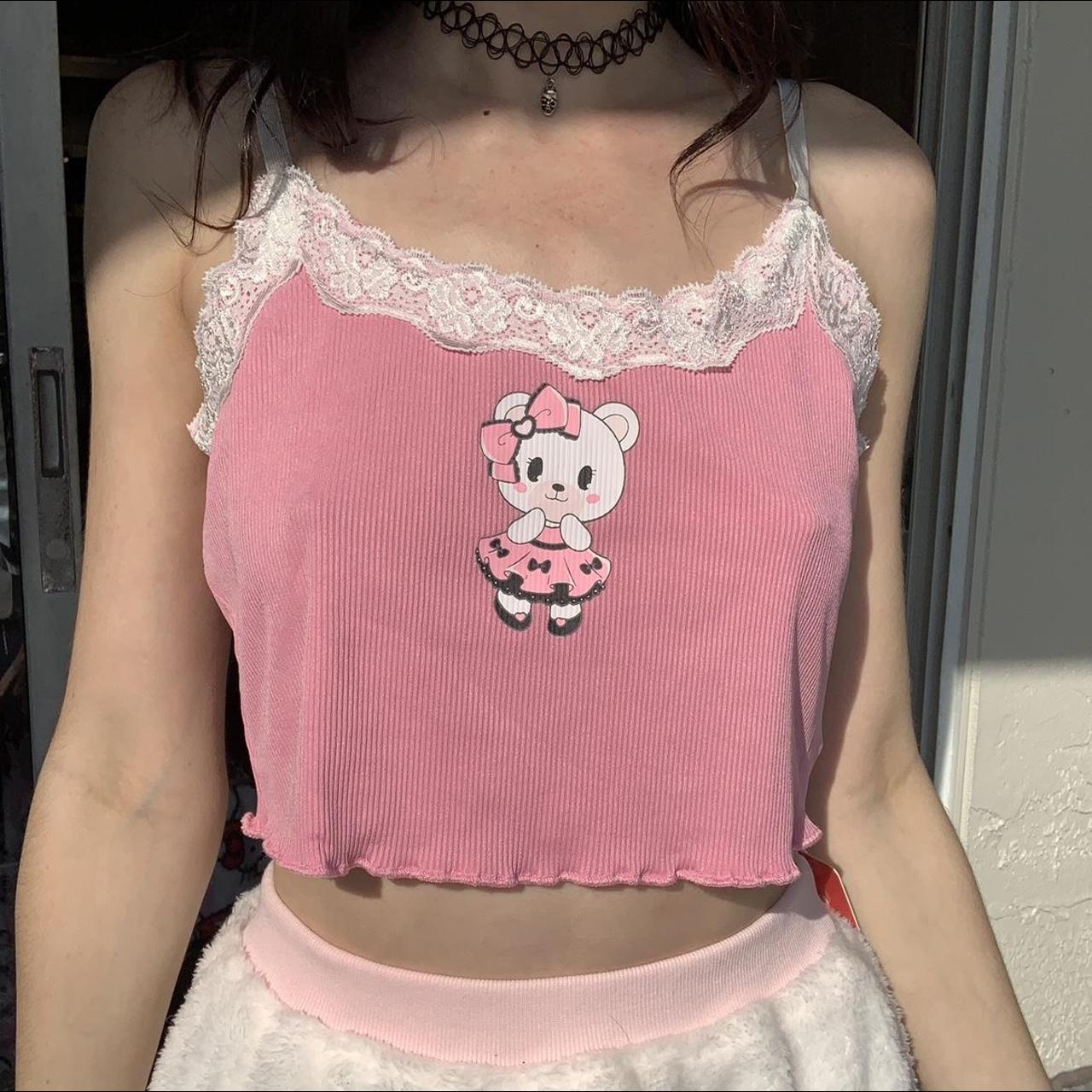 Womens Pink And White Crop Top Depop 4922