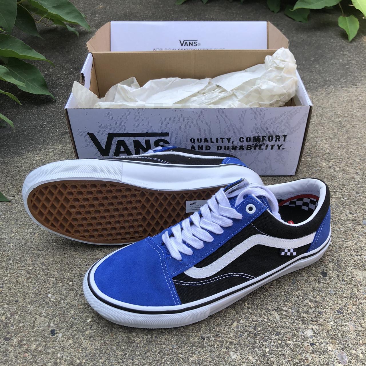 Blue black and white old skool vans best sale