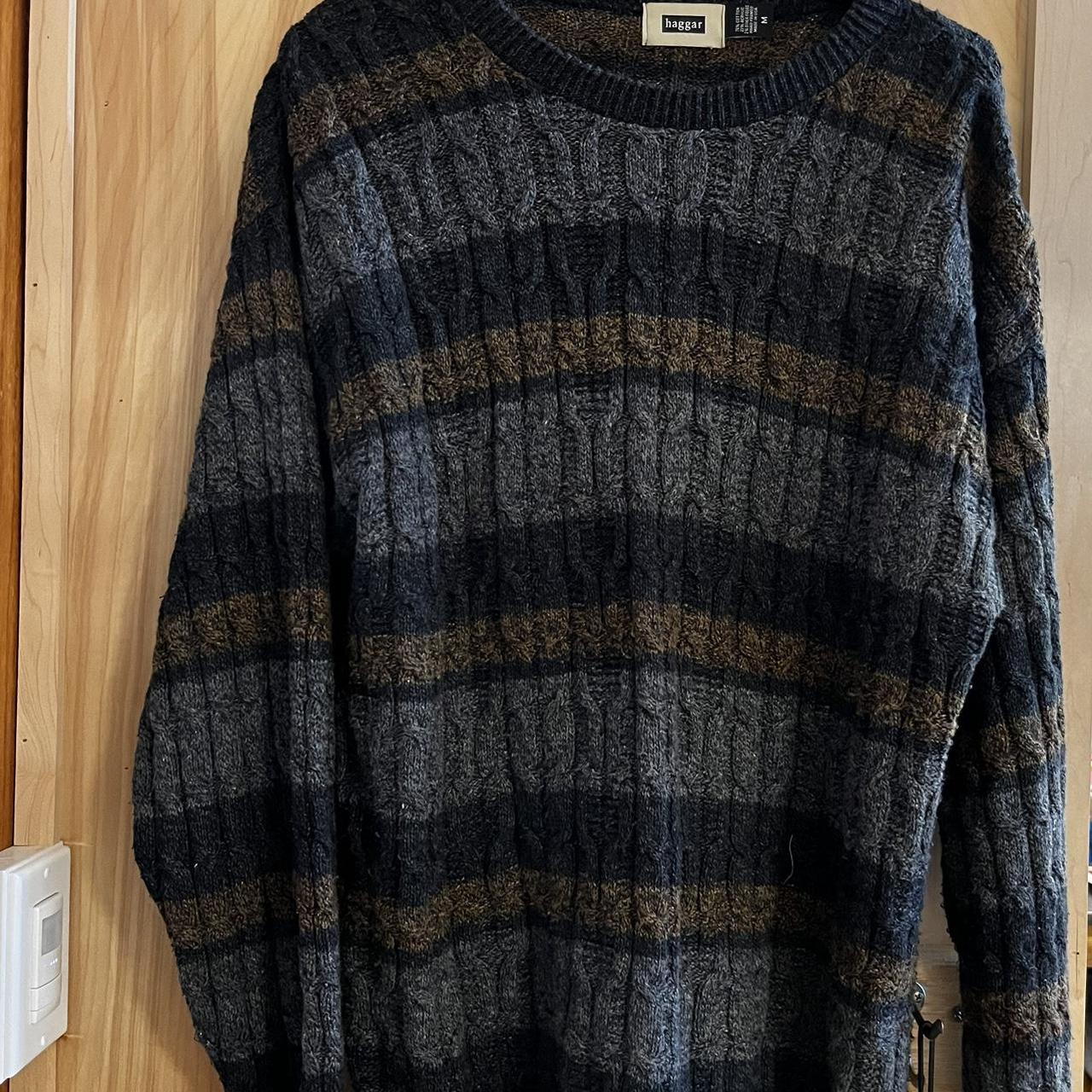 Chunky knit grandpa sweater. Blue & brown multi color - Depop