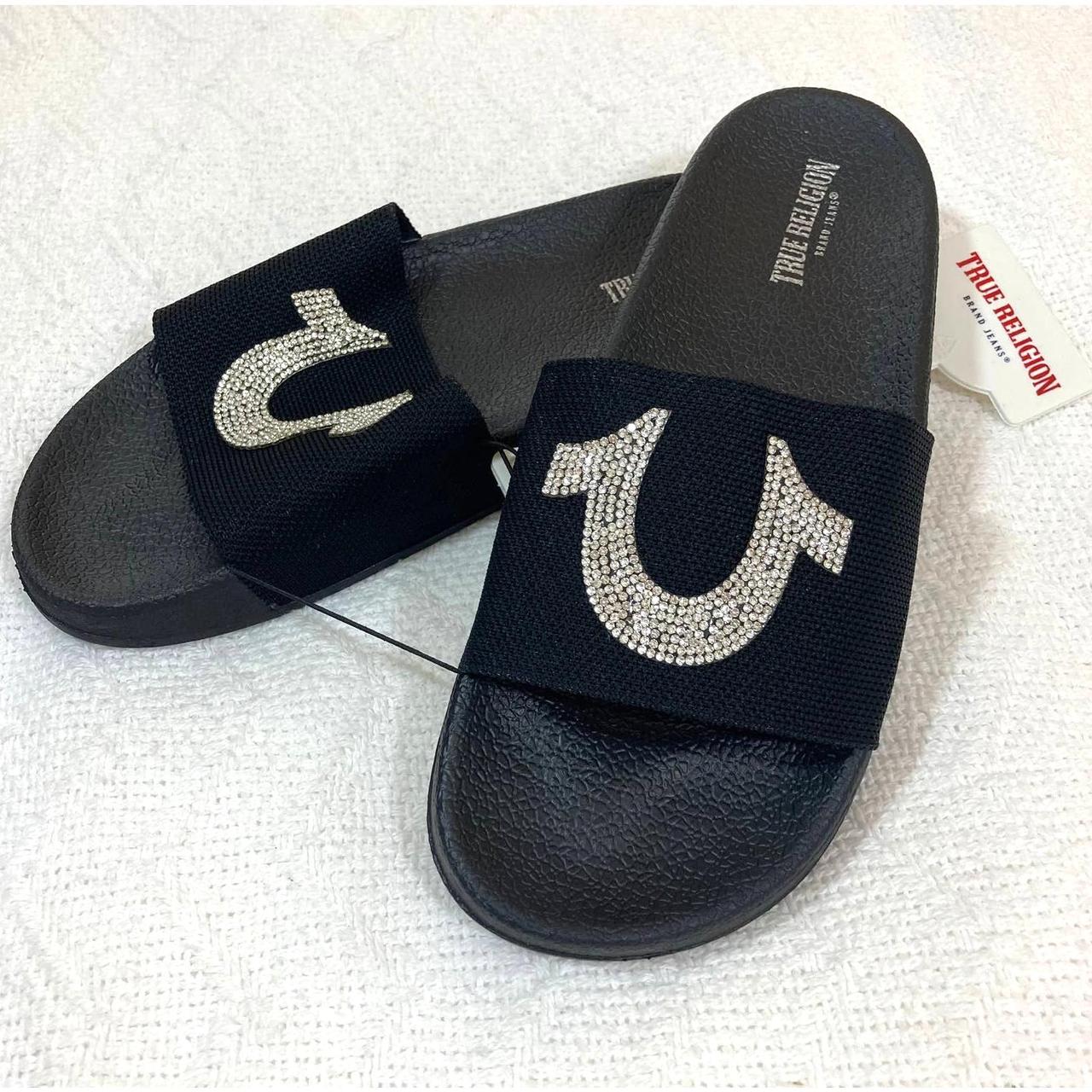 True Religion Lylah rhinestone black slide sandals Depop