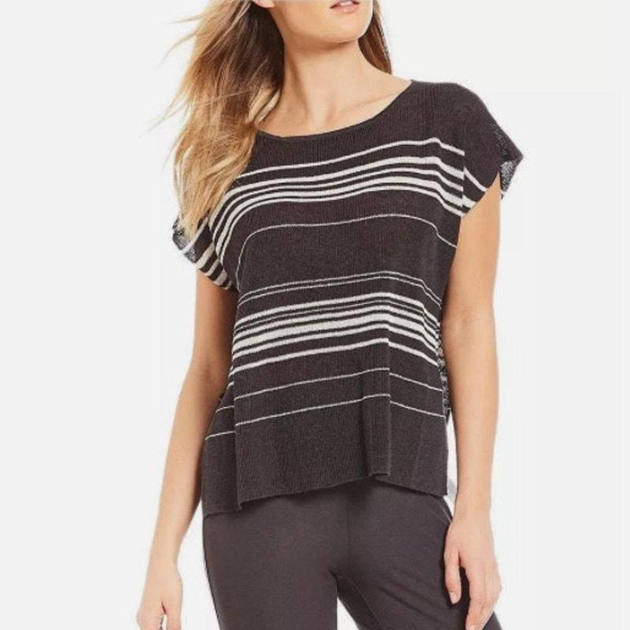 Eileen Fisher Organic Linen Knit outlets Stripe Top/Sweater in Graphite White