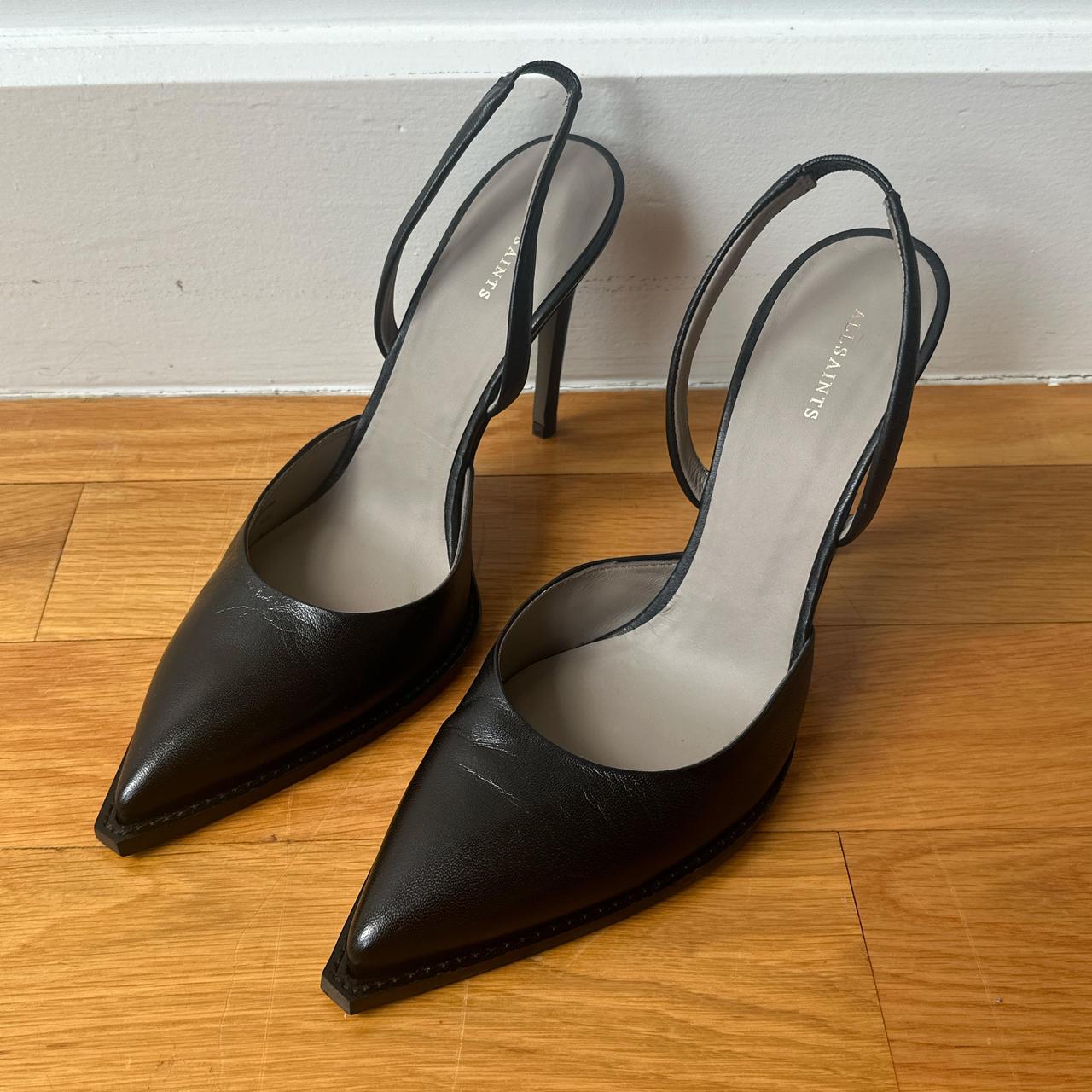 AllSaints Black Leather Lily Slingback Pumps... - Depop