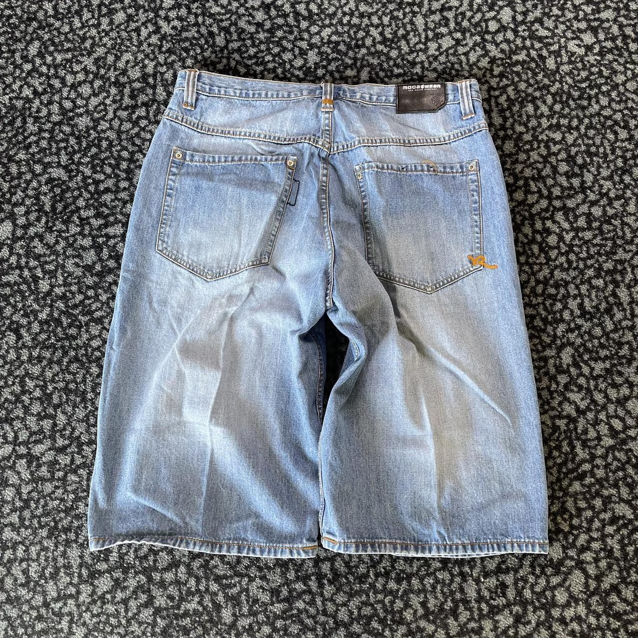 baggy rocawear jorts light wash embroidered jean... - Depop