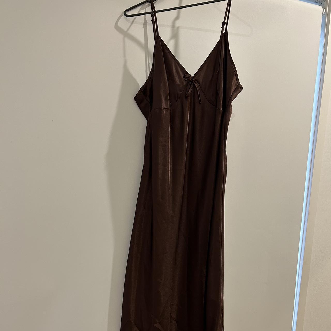 Gorgeous long brown slip dress. Selling as it is... - Depop