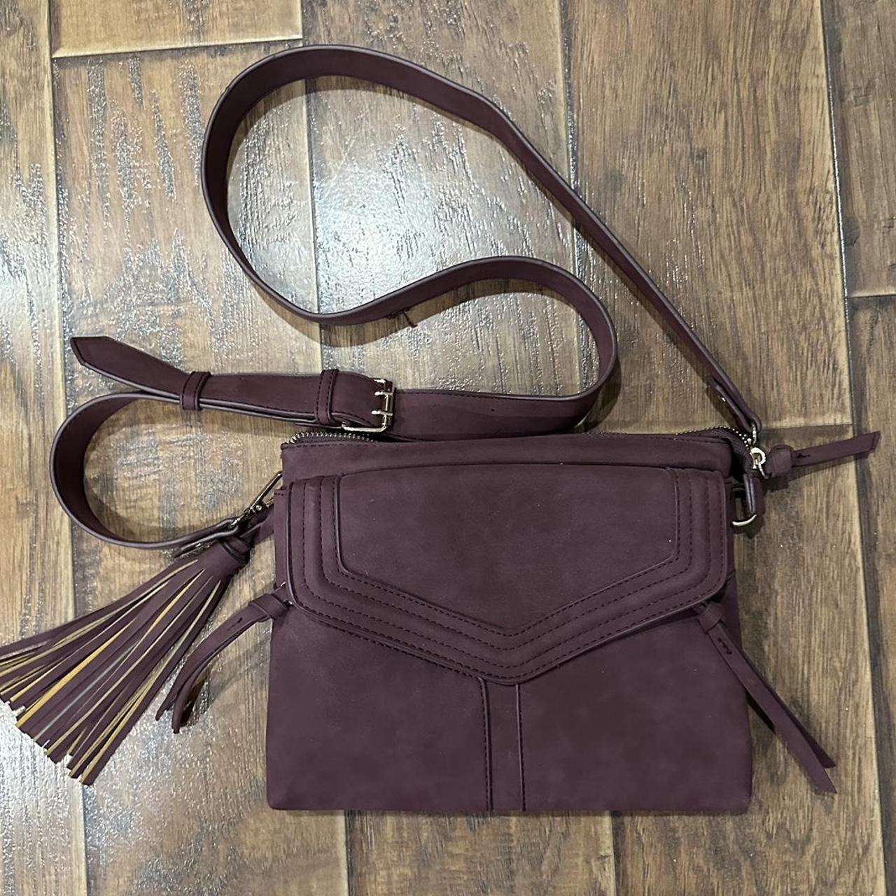 plum purple strapped mini purse with 3 different Depop