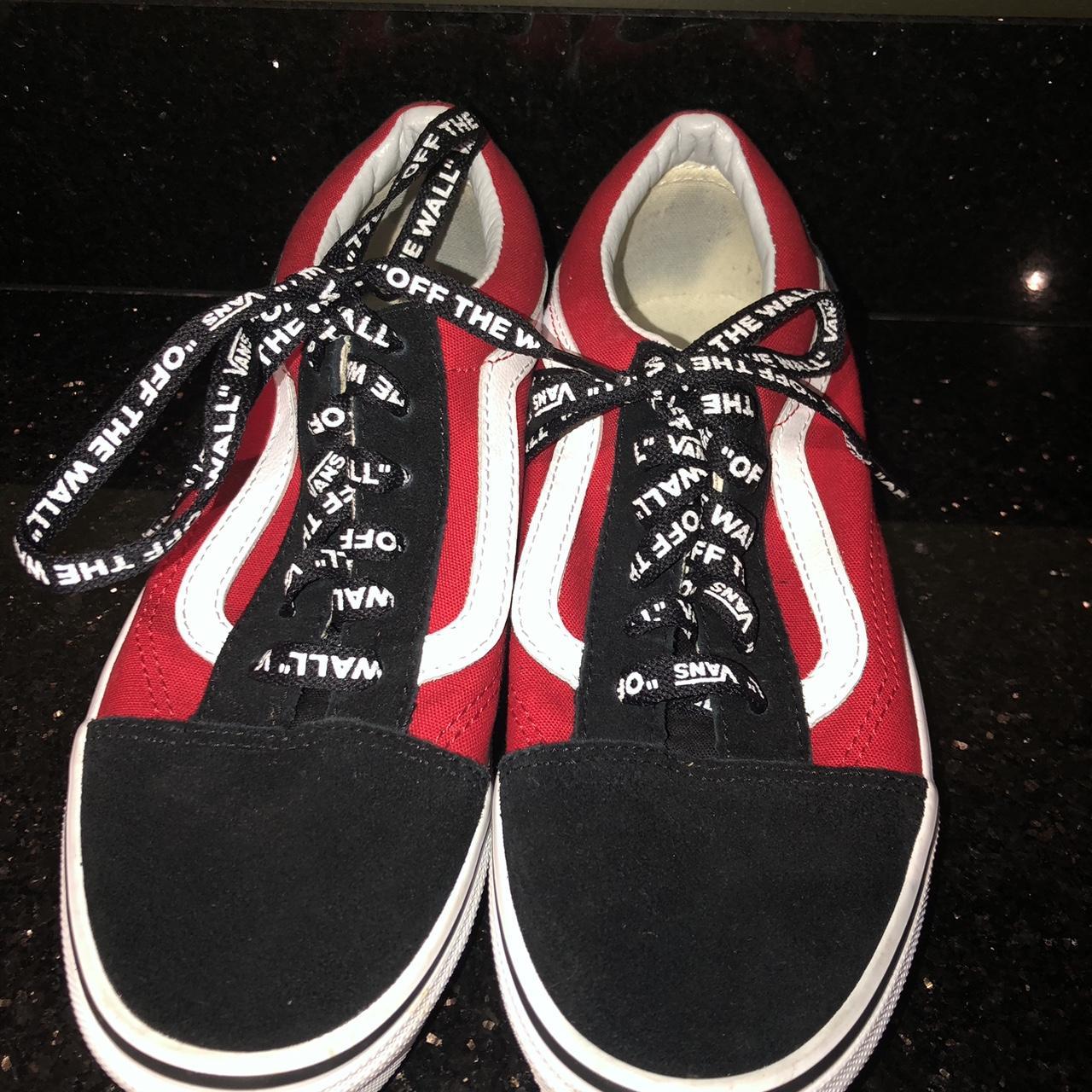 Vans red and on sale black off the wall