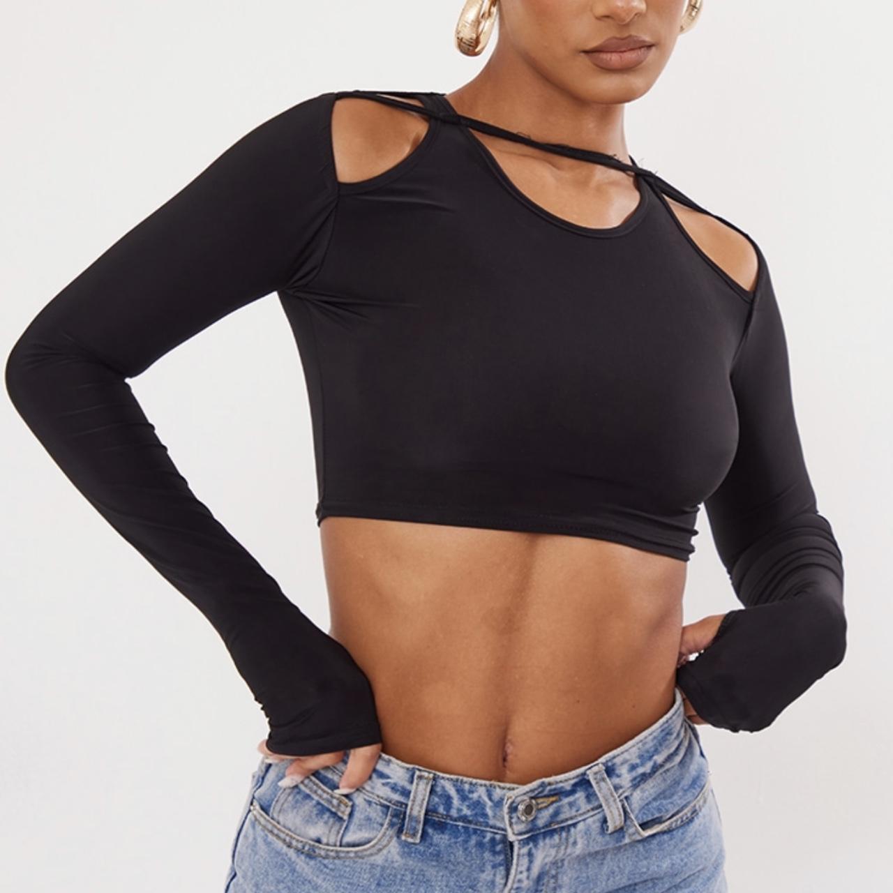 Plt black cut out crop top. Size 8. Too small for me... - Depop