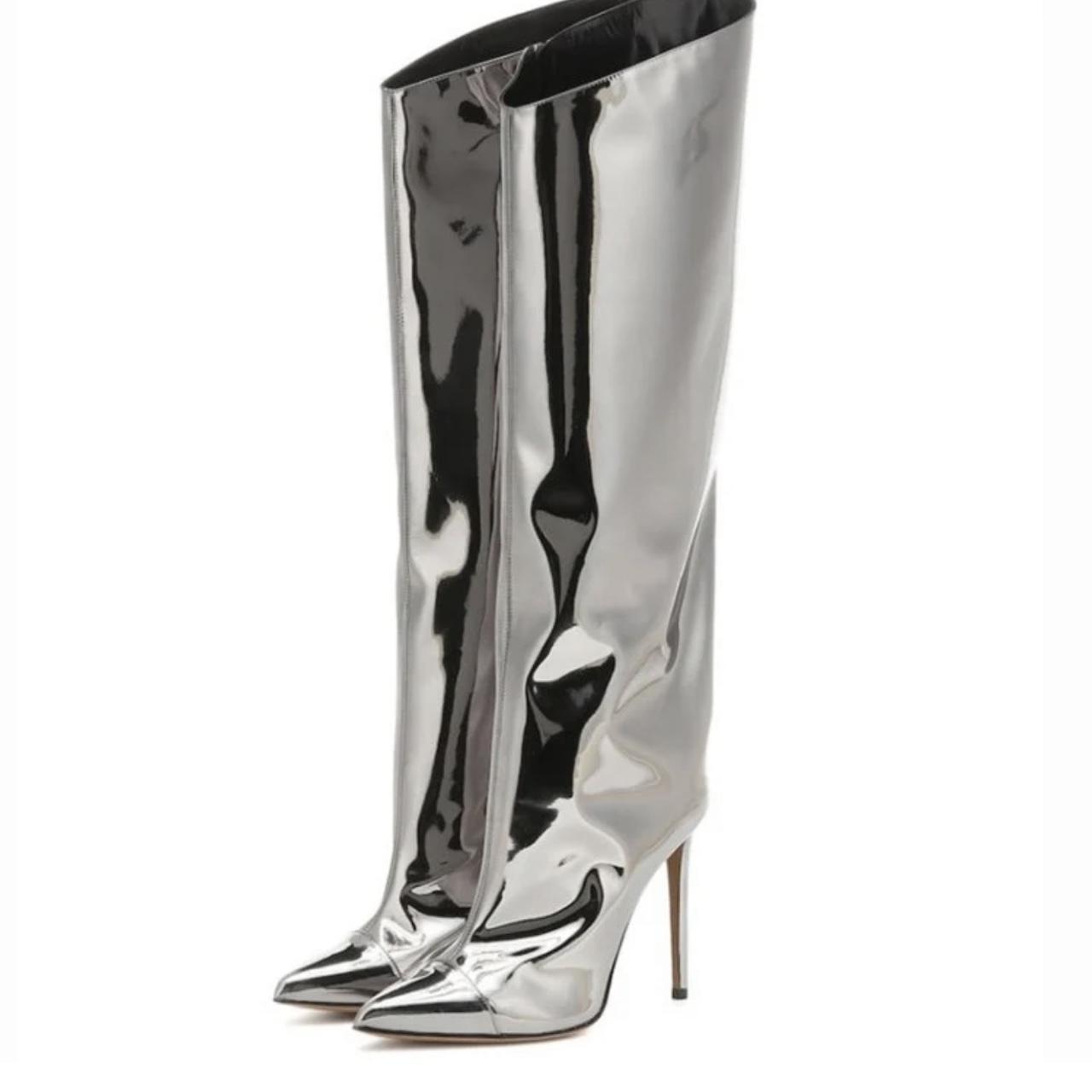 Silver metallic knee high boots online