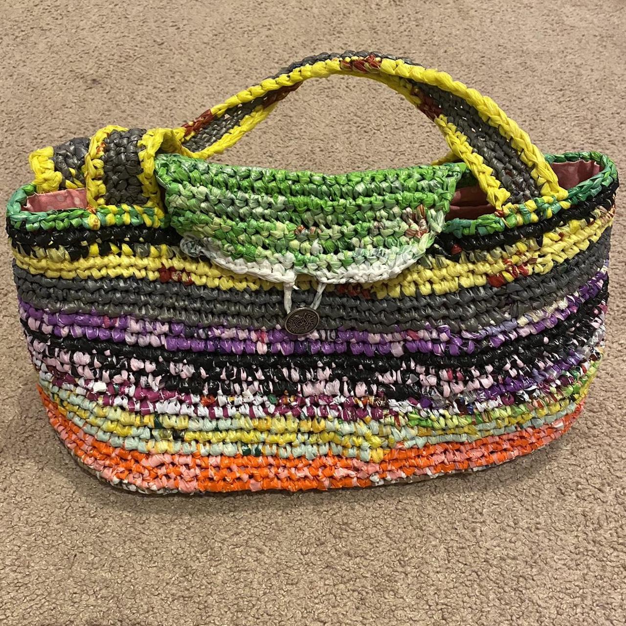 Custom knit straw bag/purse with short hand straps... - Depop