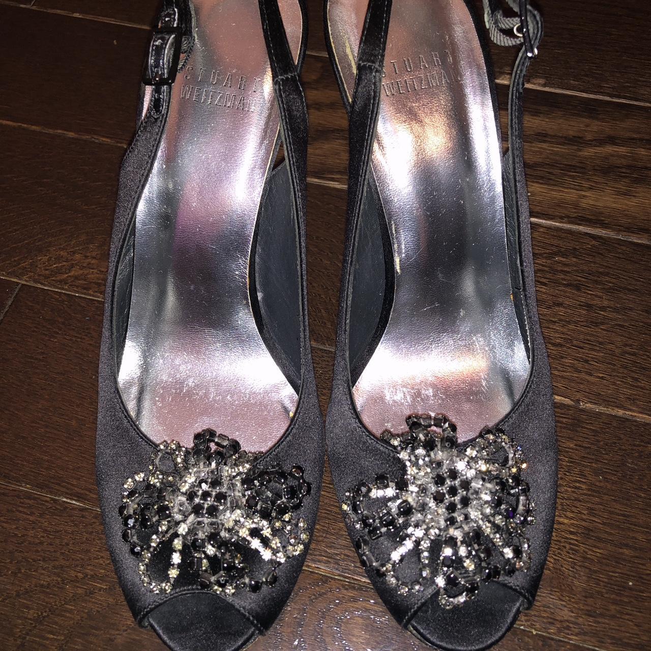 Stuart Weitzman Crystal Embellishment Satin Punps... - Depop