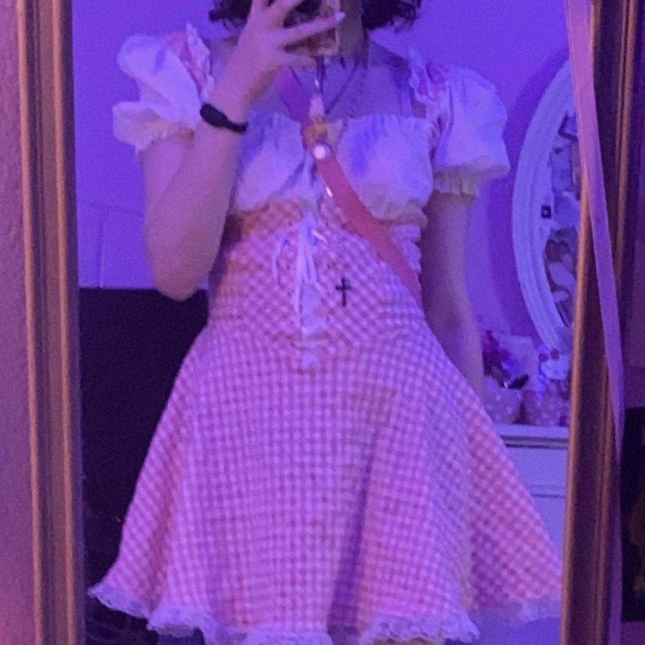 pink gingham milkmaid picnic dress brand is leg... Depop