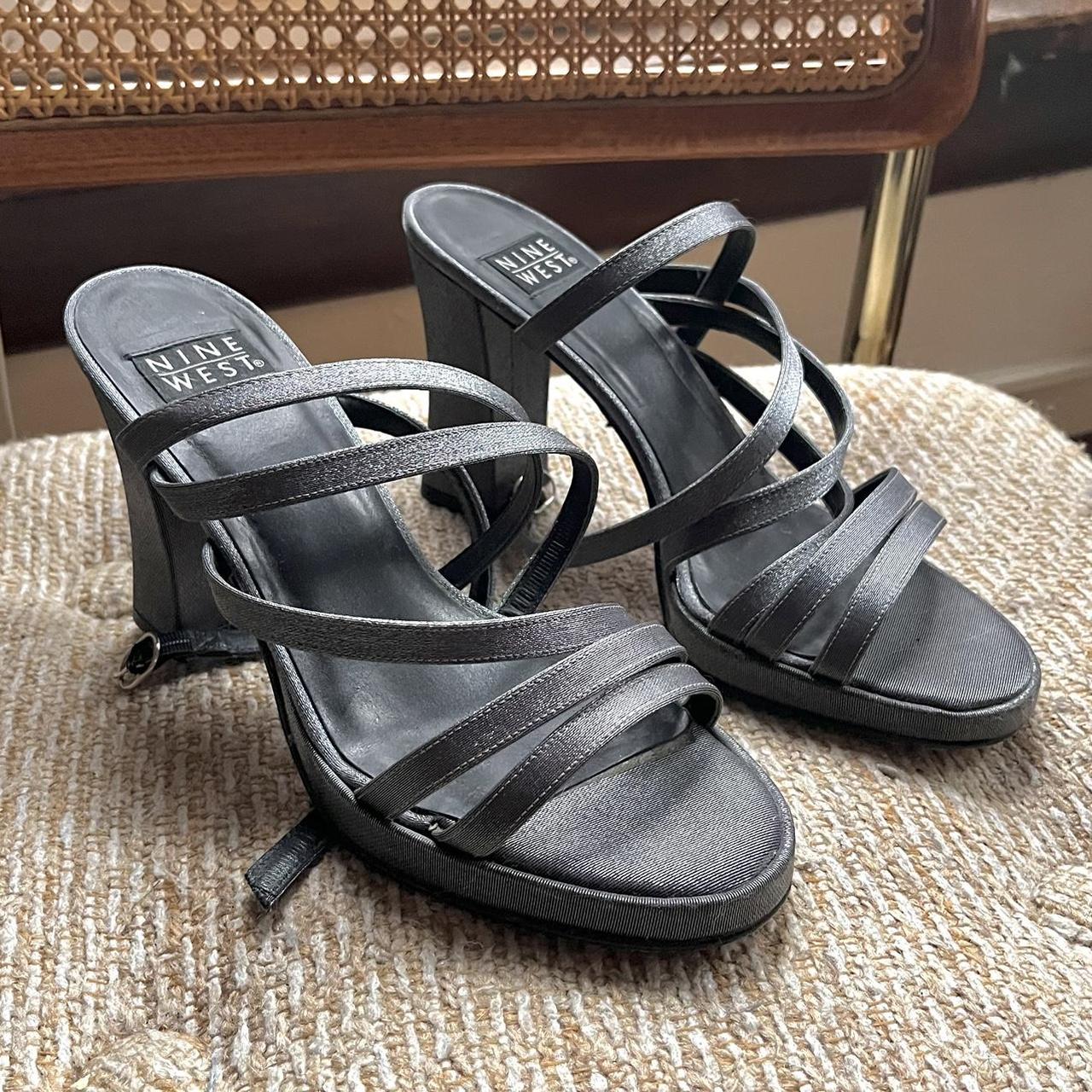 Vintage 90s Nine West Silver Strappy Heels thrifted Depop