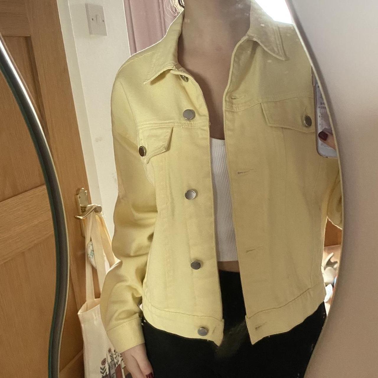 oversized pastel yellow denim jacket great condition - Depop