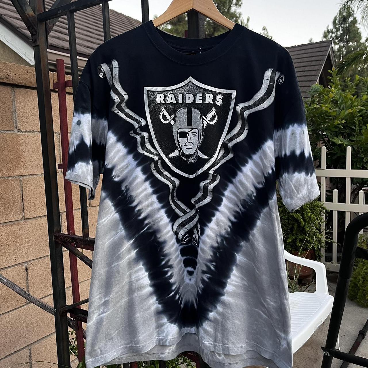 Vintage Raiders black & white tie-dye, all over - Depop