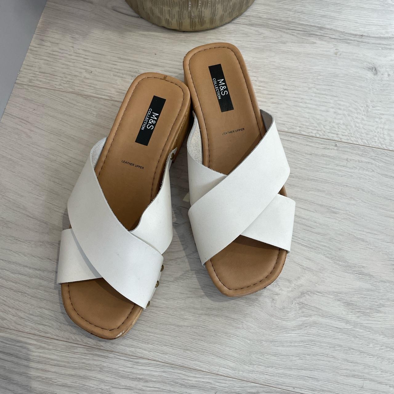 Marks & Spencer Women's White and Brown Sandals | Depop