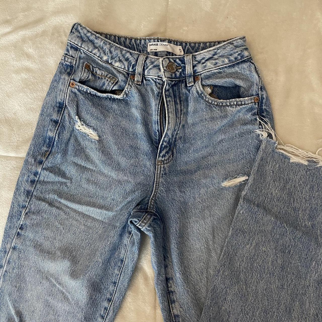 garage jeans with raw hem and rips on the knees - Depop