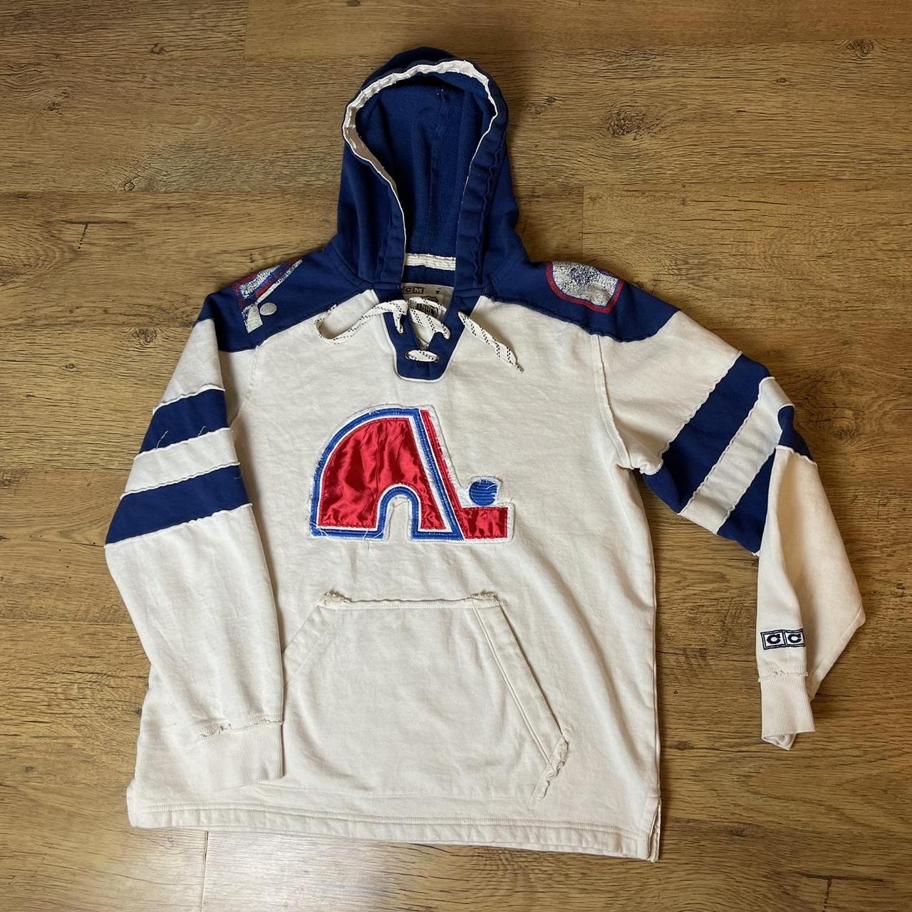 American Vintage Men's White and Blue Hoodie | Depop