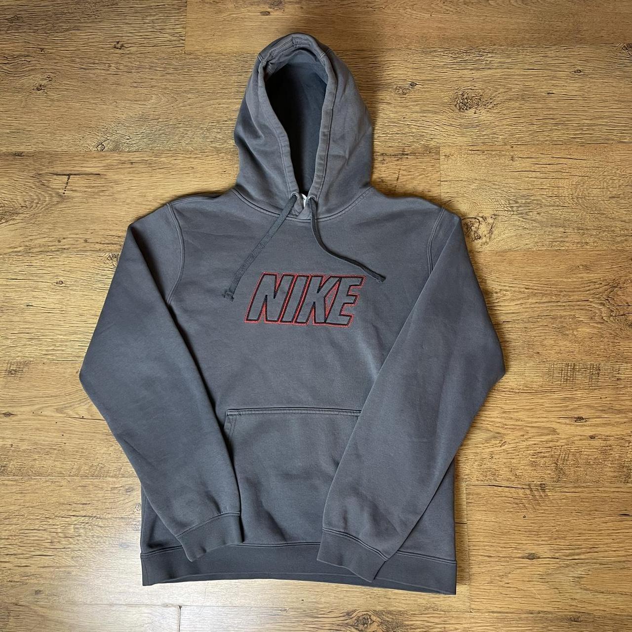 Grey nike hoodie shops red logo