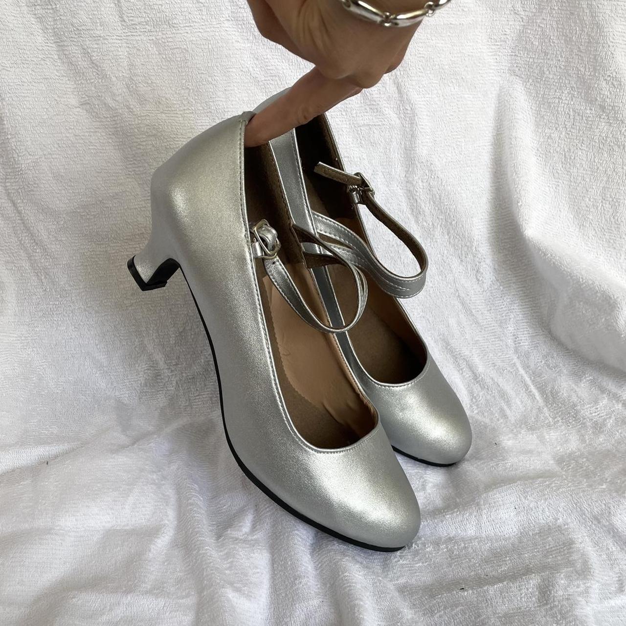 Cute silver heeled ballet pumps/Mary janes. Single... Depop