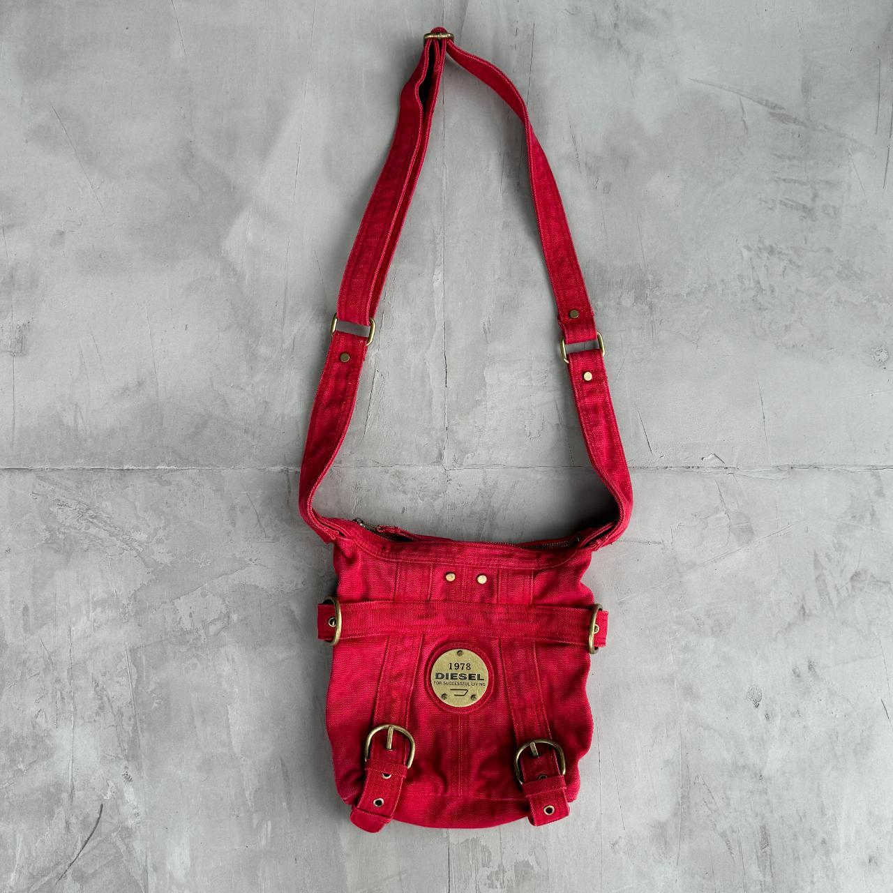 Diesel 2000's Red Canvas Buckle Side Bag. Featuring | Depop