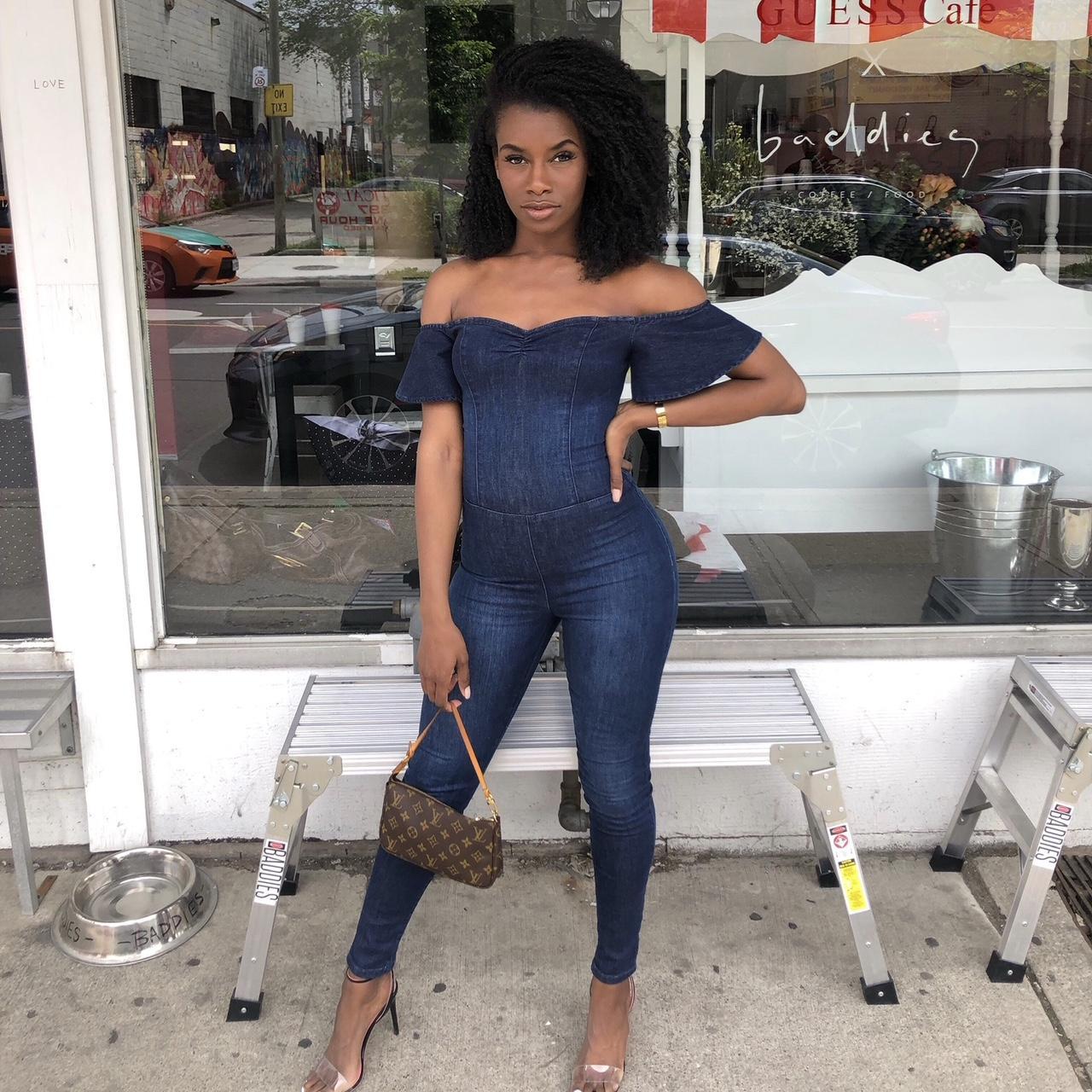 Guess Denim Sala Off The Shoulder Jumpsuit Only. Depop