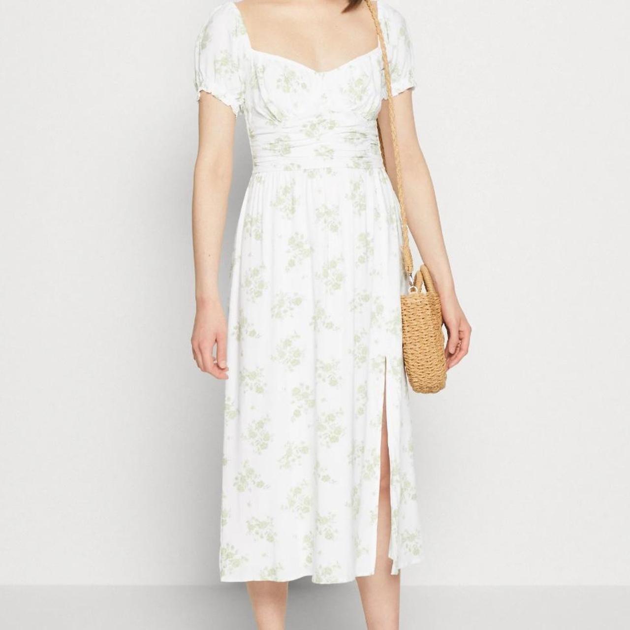 Hollister Midi Dress white/light green flower Depop