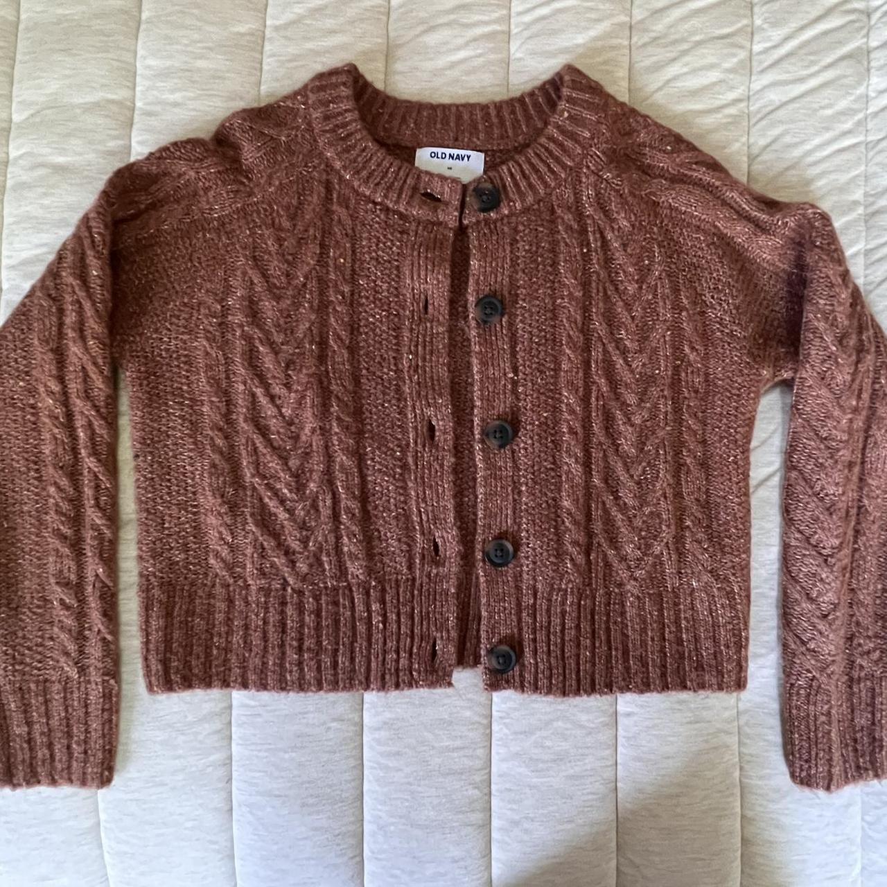 XS warm brown cropped cardigan from Old Navy. Warm... - Depop