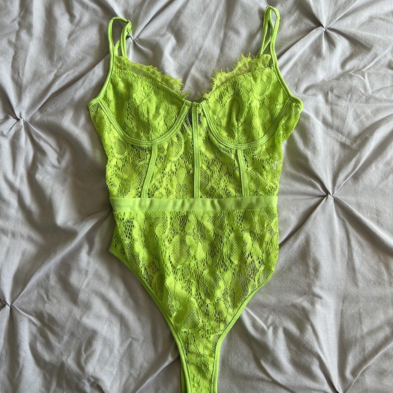 Neon green lace bodysuit Worn once - Depop
