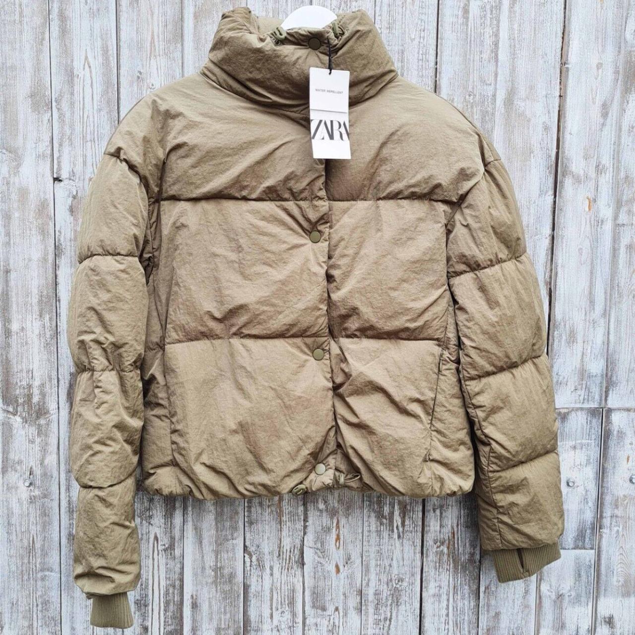 Zara Short Puffer Jacket In Khaki - XS. ( H - 3449... - Depop
