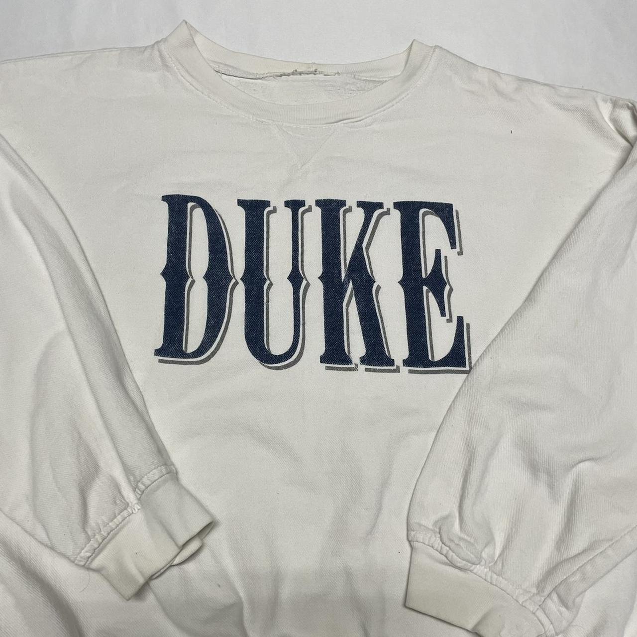 Duke Women's White and Blue Sweatshirt Depop