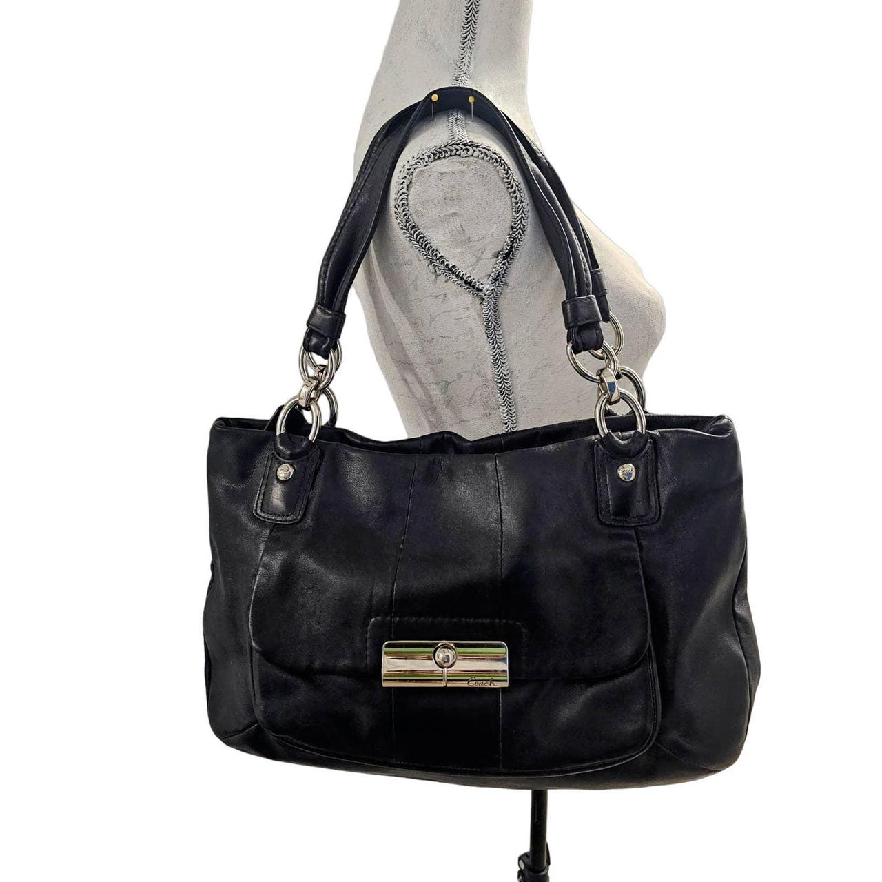 Leather Black COACH Shoulder Bag with Silver Hardware