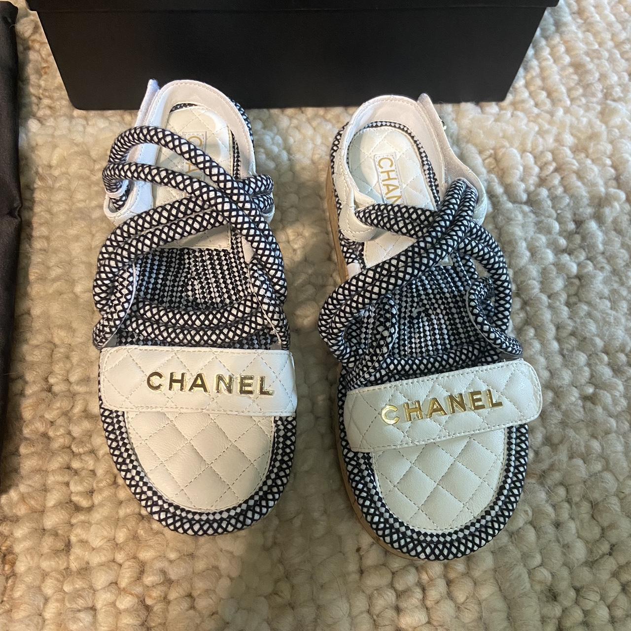 chanel rope sandals white