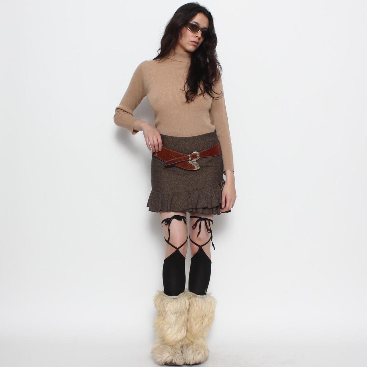 ITALIAN VINTAGE TWEED WOOL BROWN RUFFLE HEM Depop