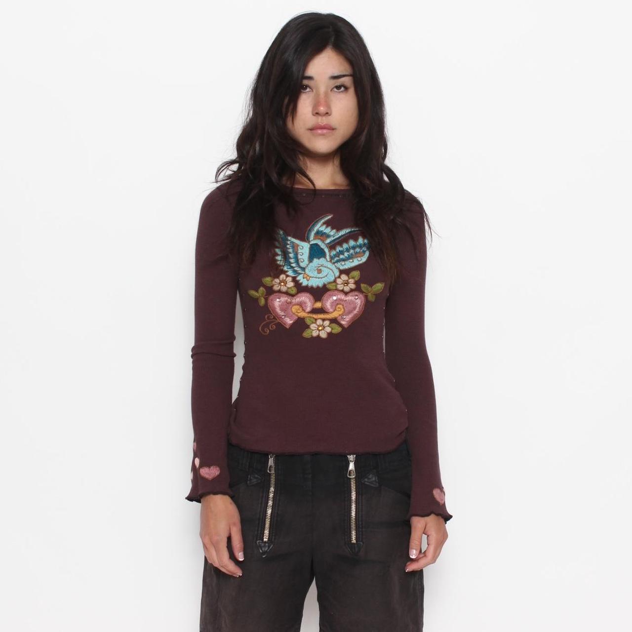 Y2k online Maroon Waffle Knit long sleeve shirt