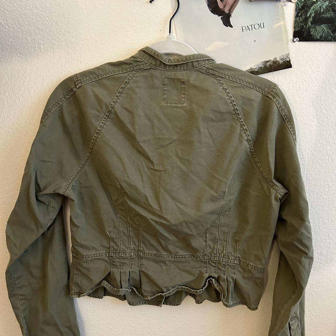 Lucky Brand olive green jacket. Buttons and zips in - Depop