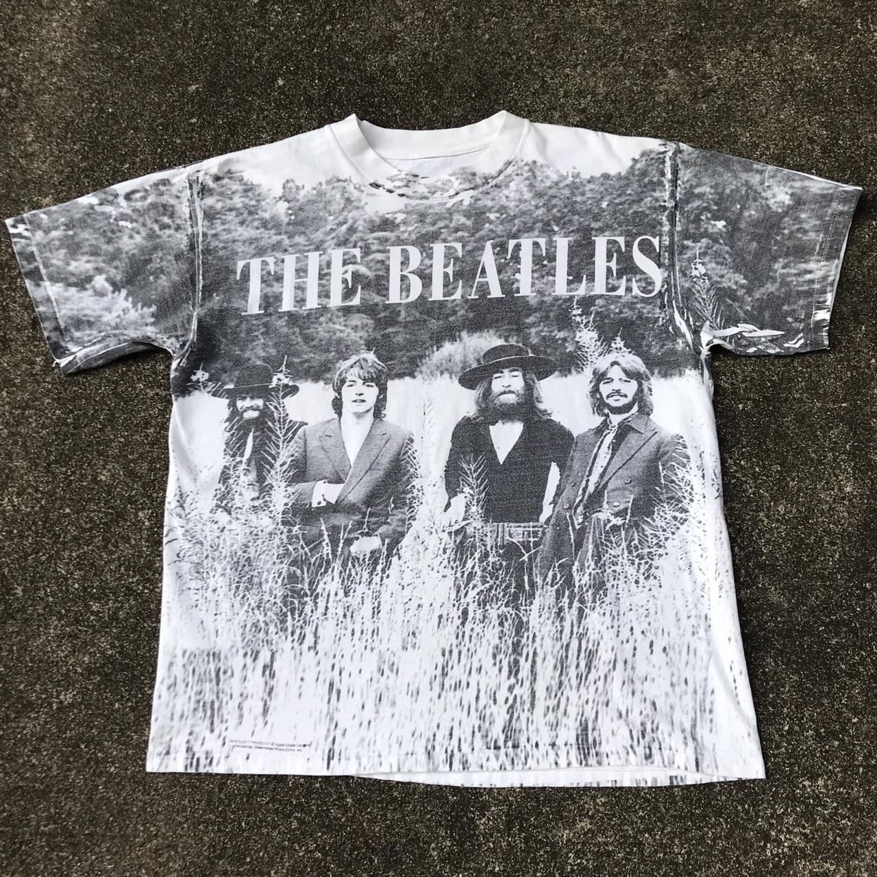 Vintage 90s The Beatles AOP band t shirt 22” pit to... - Depop