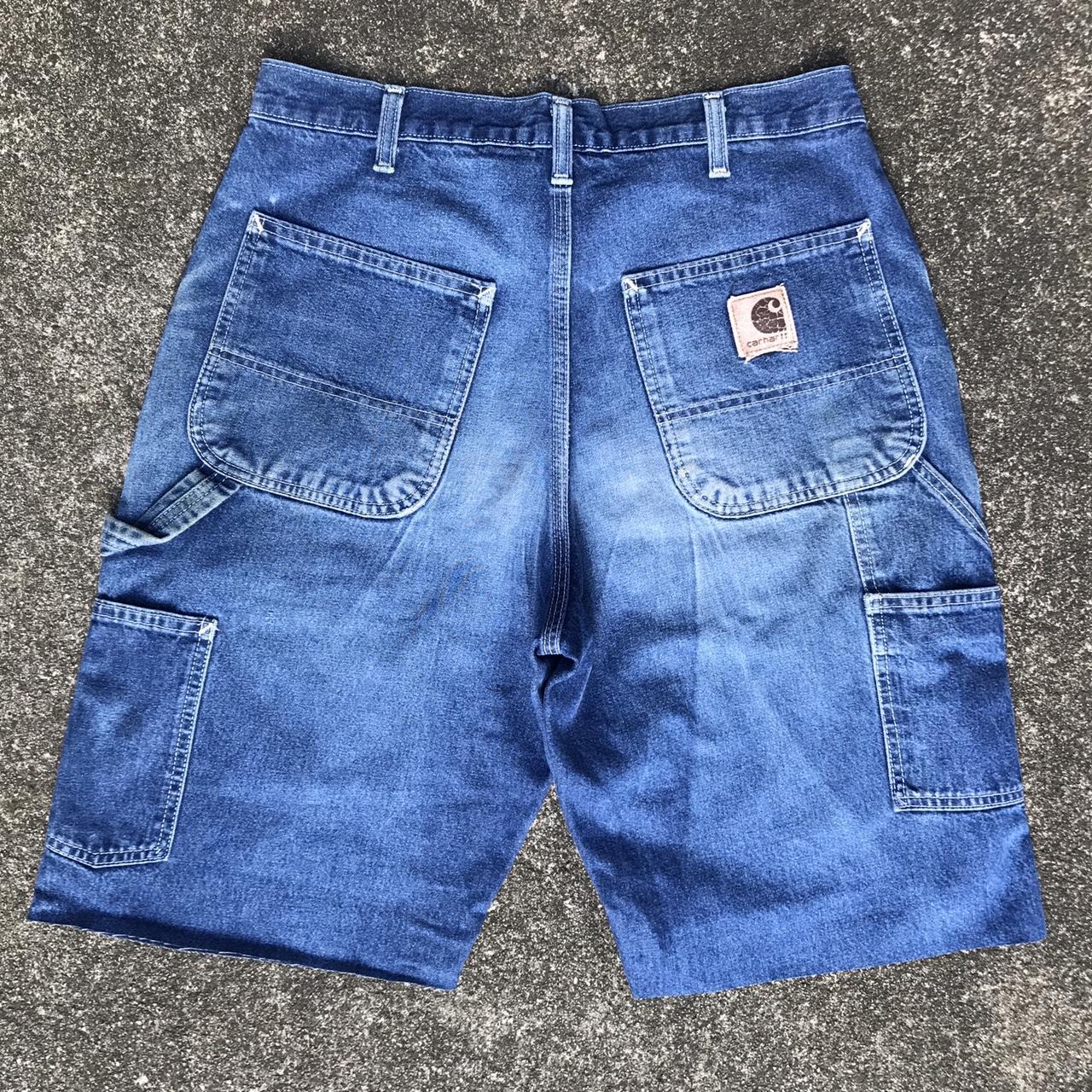 Y2k raw hem Carhartt faded carpenter denim jorts 32... - Depop