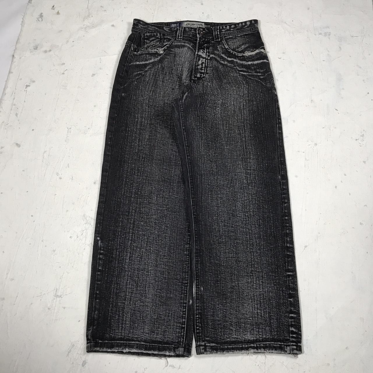 Y2k embroidered stonewashed black jean pants Jordan... - Depop