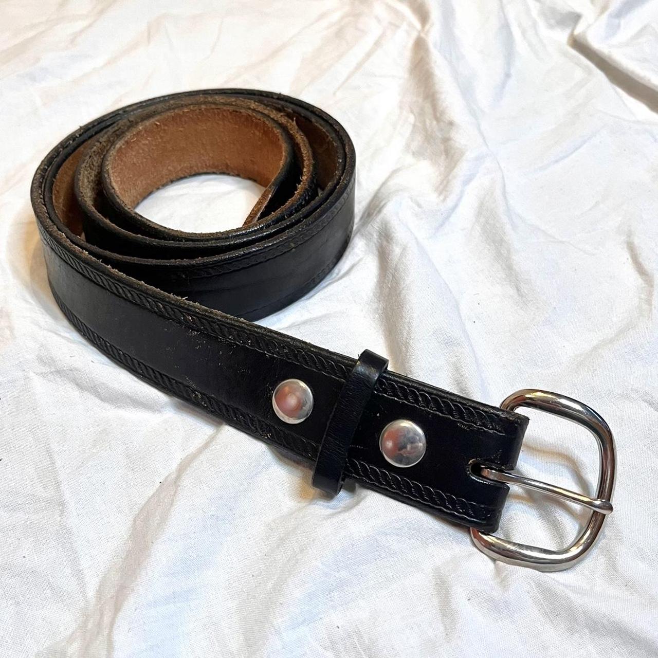 Black Genuine Leather Western Style Buckle Belt... - Depop