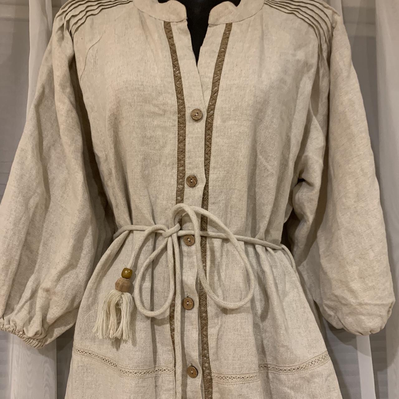 Tigerlily Cream and tan linen dress with a belt... Depop