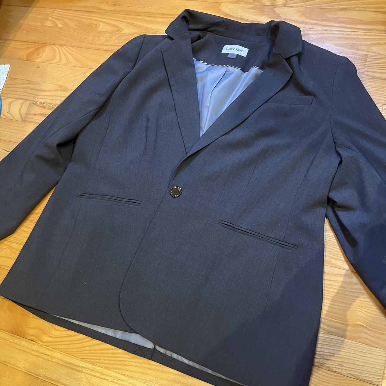 Dark gray Calvin Klein lined suit with a single... - Depop