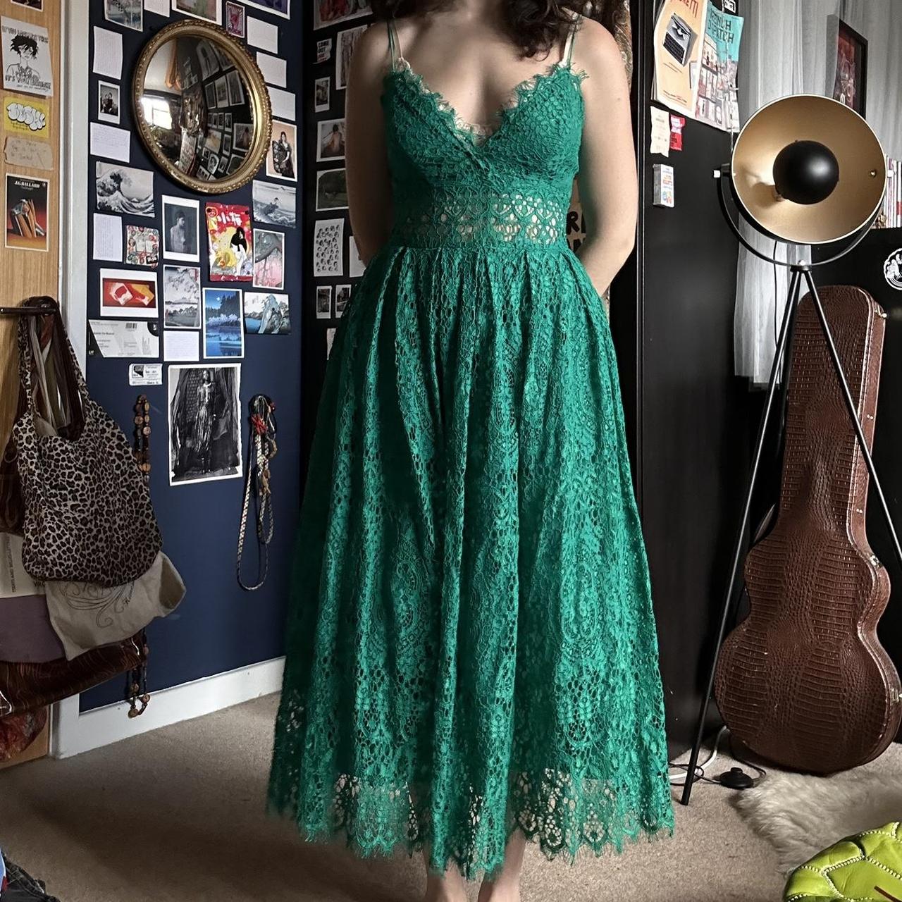 ASOS lace cami midi prom dress in green size UK