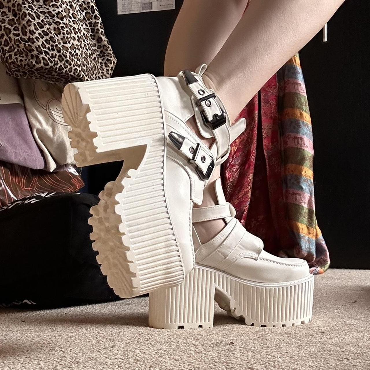 white platform square-toed shoes size 5 the sickest... - Depop