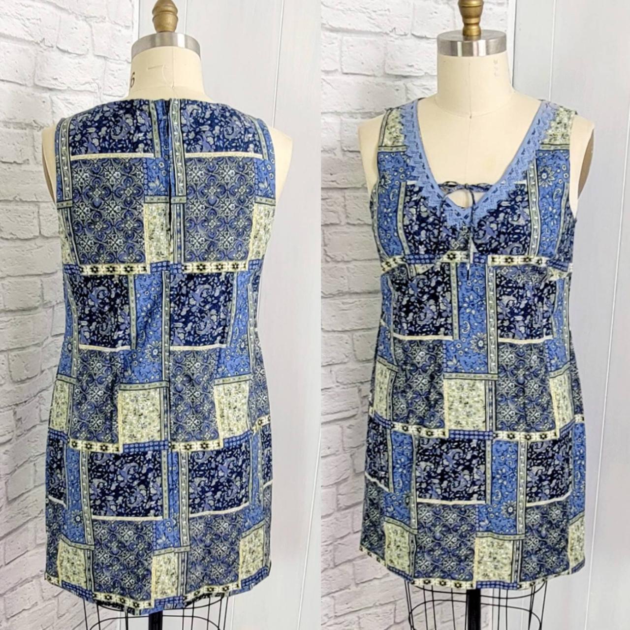 Size L Y2K Blue Patchwork print babydoll dress Blue