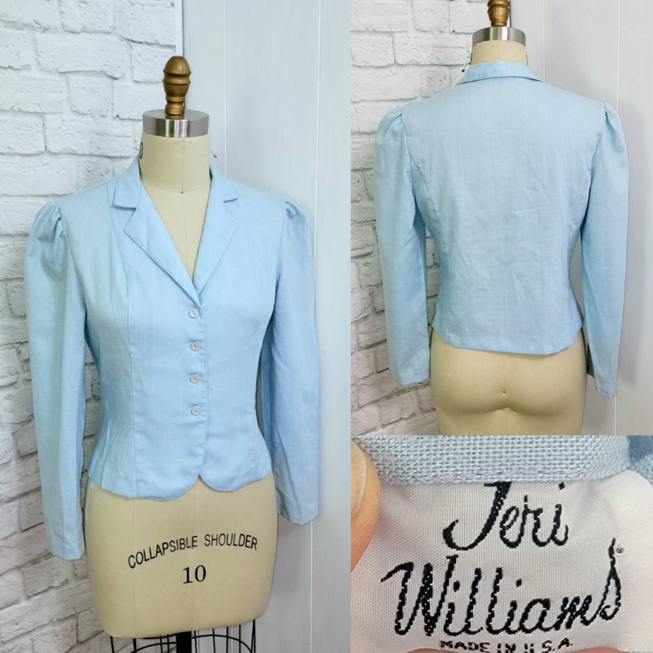 80s Puff Sleeve fitted Jacket Blue peplum Size large...