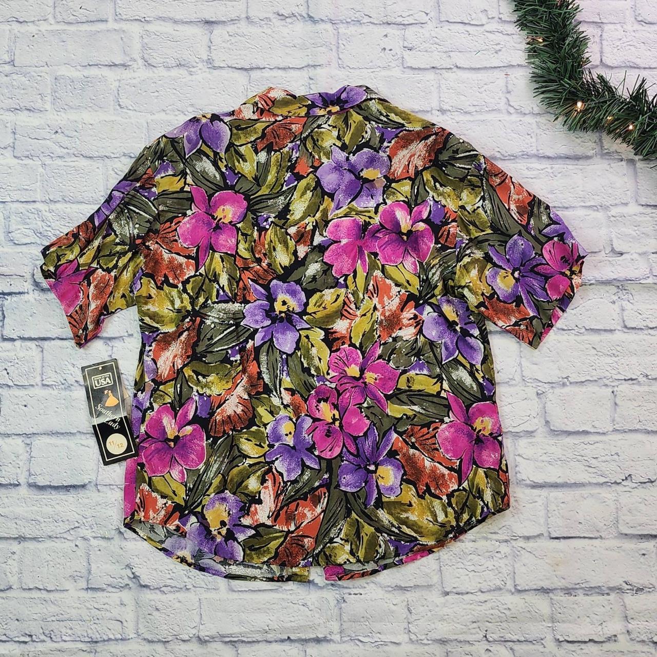 80s 90s vintage vibrant floral high waist cotton - Depop