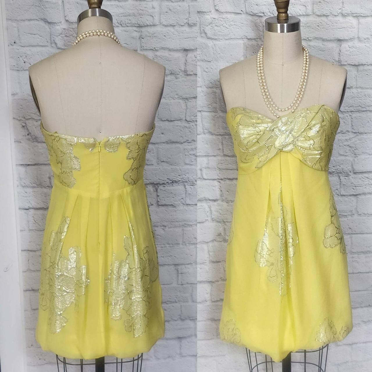 00s Prom Party Dress empire waist bubble hem Yellow... - Depop