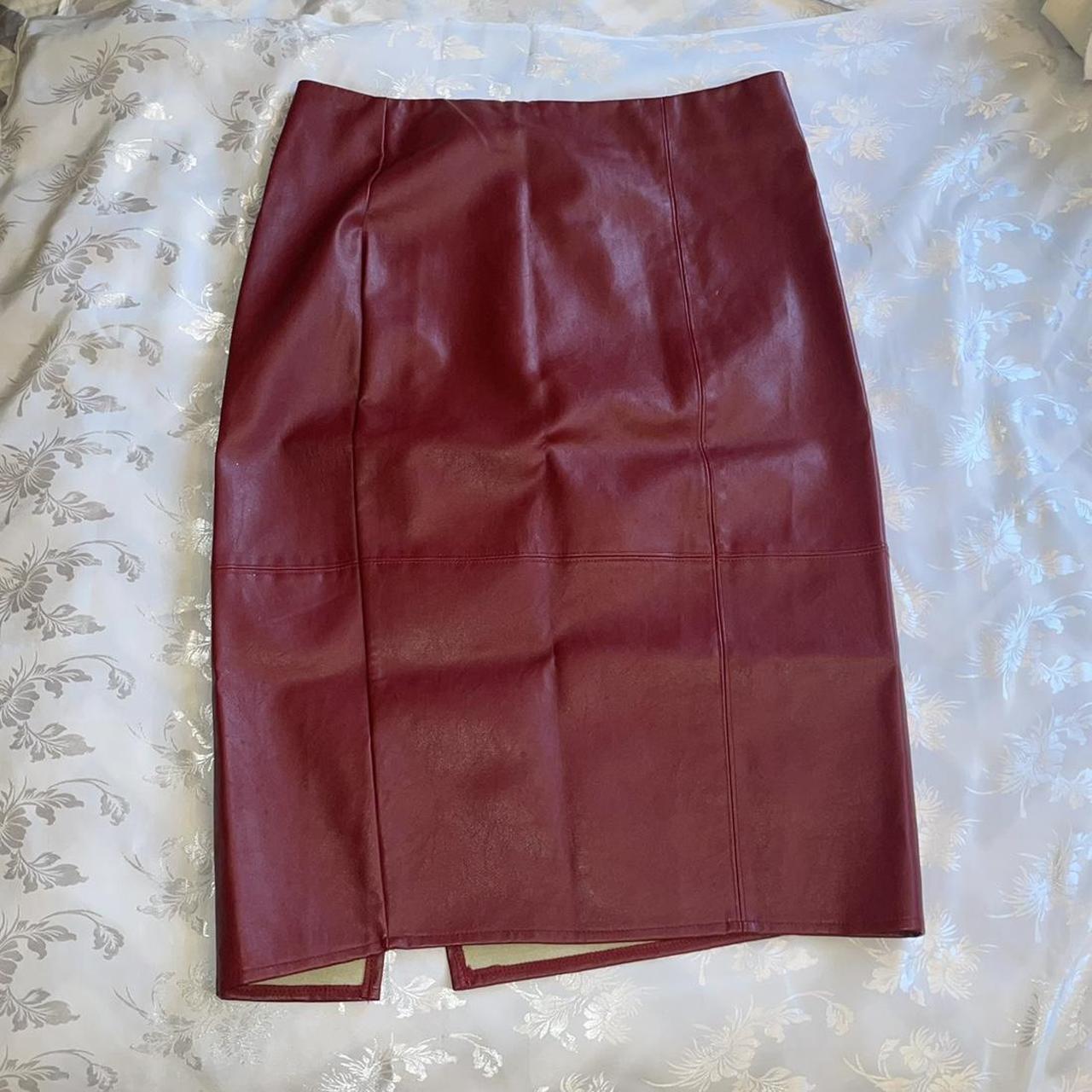 red leather midi skirt zipper in the back faux... - Depop